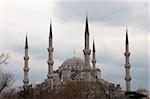 Blue Mosque in Istanbul, Turkey. Overcast weather, end of december.