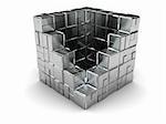 abstract 3d illustration of box built from steel blocks