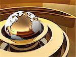 abstract 3d illustration of golden background with earth and rings