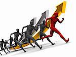 abstract 3d illustration of running team over growing graph