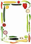 Vegetable selection forming an abstract frame, over white background.