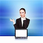 Business woman with a laptop with a opened screen. Insert your graphics on screen ? very resourceful. Please see some of my other business images: