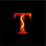 fire letter T isolated on dark background
