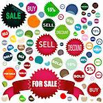 set of different colors and shapes of sale stickers