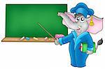 Cartoon elephant teacher with blackboard - color illustration.