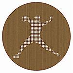 Pierced cardboard medallion with baseball player silhouette