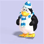 male toon enguin with hat and scraf and clipping path