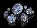 Some perfect diamonds isolated on black background.