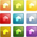 Home navigation icon glossy button, square shape, multiple colors