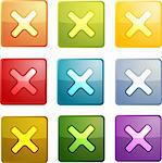 Cancel navigation icon glossy button, square shape, multiple colors