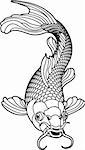A beautiful koi carp fish illustration in monochrome. Symbol of love, friendship and prosperity