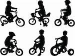 silhouettes of children riding bicycles - vector