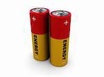 3d illustration of two batterys over white background