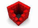 abstract 3d illustration of plastic cube built from blocks