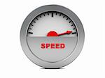 3d illustration of speedometer gauge, fast speed on display