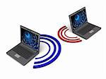 3d illustration of two laptops wireless connected