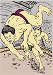Illustration on the sport of sumo wrestling