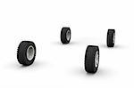 Four new off-road car wheels isolated on the white background. Side view