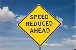 Road sign speed reduced ahead