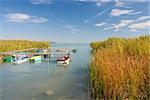 Lake with piers an small boats