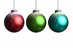 set of three christmas balls isolated on white background. landscape orientation.