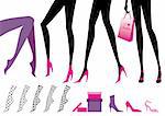 Female legs with shoes, boxes and shopping bag