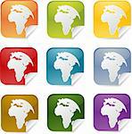 Map of Africa on square sticker. various colors