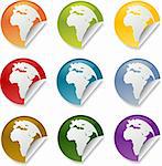 Map of Africa on round sticker. various colors