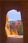 Arch in rare rock formations of Bryce Canyon National park