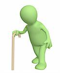 Bent 3d person - puppet, going with a cane