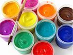 watercolor gouache paints set with paintbrush
