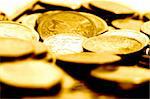 golden coins financial background macro close up