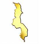 Malawi 3d golden map isolated in white