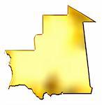 Mauritania 3d golden map isolated in white