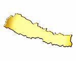 Nepal 3d golden map isolated in white