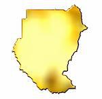 Sudan 3d golden map isolated in white