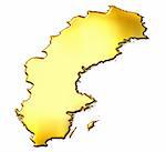 Sweden 3d golden map isolated in white