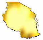 Tanzania 3d golden map isolated in white