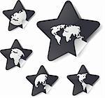 World map icons on star sticker shapes