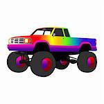 rainbow monster truck, vector illustration