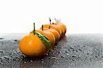 Tangerines lie in a row on the black