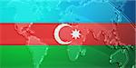 Flag of Azerbaijan, national country symbol illustration with world map, metallic embossed look