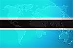 Flag of Botswana, national country symbol illustration with world map, metallic embossed look