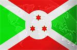 Flag of Burundi, national country symbol illustration with world map, metallic embossed look
