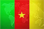 Flag of Cameroon, national country symbol illustration with world map, metallic embossed look