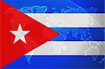 Flag of Cuba, national symbol illustration clipart with world map, metallic embossed look