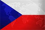 Flag of Czechoslovakia, national symbol illustration clipart with world map, metallic embossed look