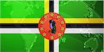 Flag of Dominica, national country symbol illustration with world map, metallic embossed look