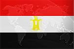 Flag of Egypt, national country symbol illustration with world map, metallic embossed look