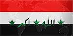 Flag of Iraq, national country symbol illustration with world map, metallic embossed look